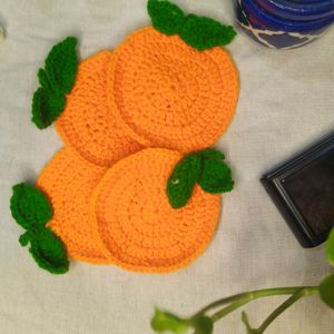 Orange Crochet Coaster Set