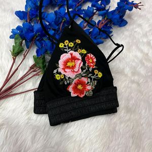 H&M black floral bra bikini top