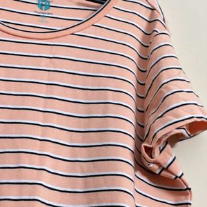 Peach Stripped Tshirt With White And Black Stripes