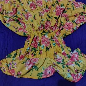 Yellow Printed Beautiful  Frock Top  . No Used