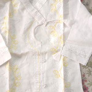 White Embroidered Dhoti Kurta For Kids