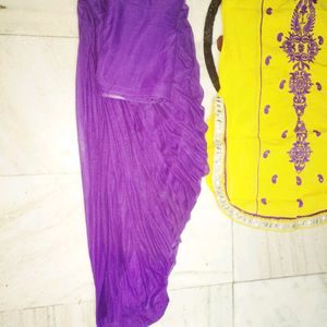 Dark Brinjal 💜Patilya Salwar Wid Yellow 💛Kurti.