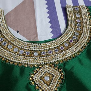 Long Green Heavy Work Kurta With Dupatta And Sleeves