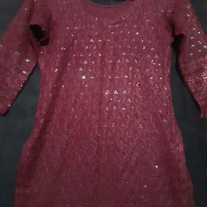 Maroon /red Sequence Chikankari Kurti