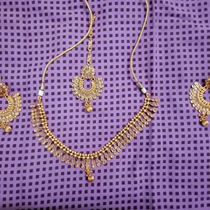 Necklace, Jhumka And Maangtika Set