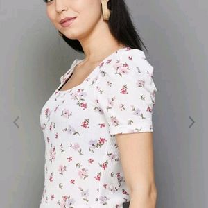 White Printed Floral Top Women