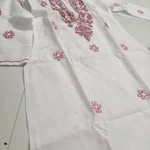 White Chickankari Handwork Kurta