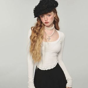 White Lettuce Hem Plain Crop Top