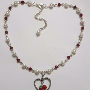 Elegant Cherry Pearl Necklace Handmade