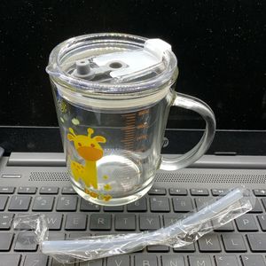 Glass Tumbler Mug With Reusable Silicon Straw And