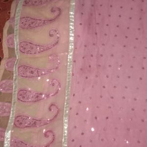 Pink And Sandal Kurta Set With Work Dupatta