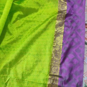 Parrot Green And Purple Silk Saree