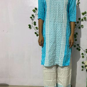 Rayon Embroidered Blue Kurta Set