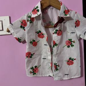 White Floral Print Boys Shirt