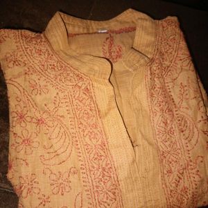 Mustard Chikenkari Kurta