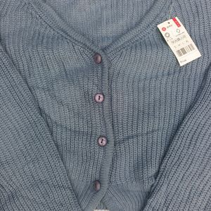 Pretty Blue Woolen Crop Cardigan