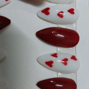 RED And WHITE Presson Nails With Heart