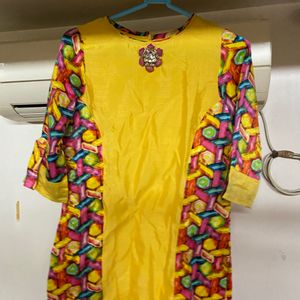 Yellow Color Raw Silk Kurti