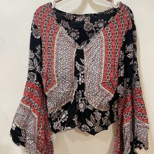 Boho Top With Peplum Sleeves