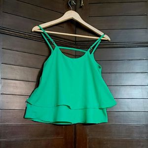 Ginger Solid Green Layered Spaghetti Top