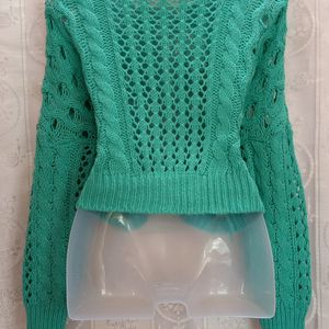 Sea Green Crop Top Wollen Sweater