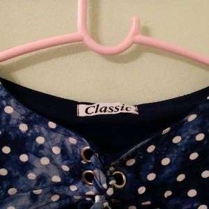 Dark Blue Polka Dot Top