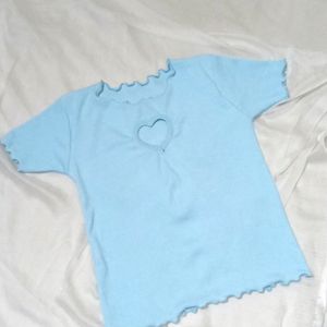 Heart Cut Out Detail Top Baby Blue Colour