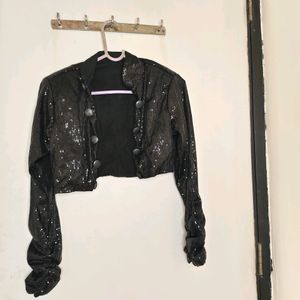 Black Sequin Party Wear Overcoat