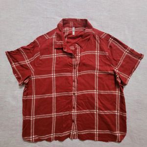 Red Checked Casual Half Sleeves Shirt Collar Women