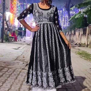 BLACK CHIKAN Embroidery Anarkali