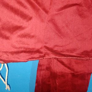 Red Cotton Silk Pant With Thread