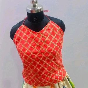 Peacock Cancan Lehenga With Halter Neck Blouse