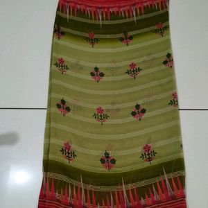 Flower Pots Design Green Saree