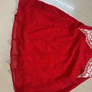 Red Anarkali Kurta With White Embroidery