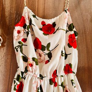 Women A-line White/Red Dress