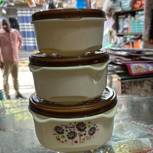 Solid Designs 3 Pcs Bowl Of Set Plastic ( Cream )