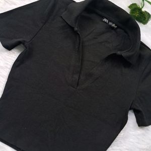 Zara Collared Ribbed Top