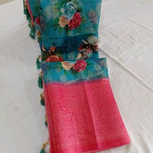 cotton linen digital printed saree