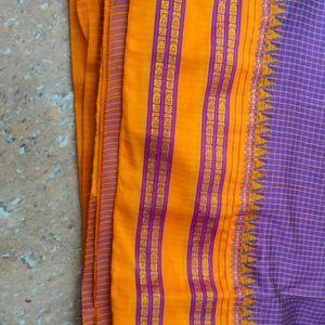 Purple Checks Saree With Yellow Border