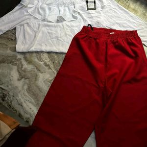 Combo Of White Top + Red Pants