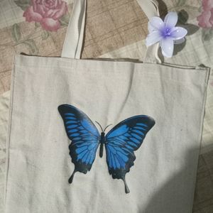 White Butterfly Printed Tote Bag