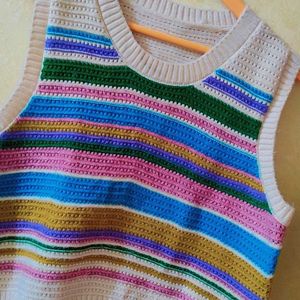 Multicolor Crop Winter Vest