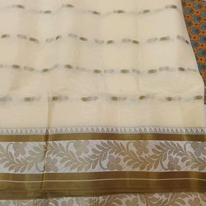 New Unused Off White Cotton Saree