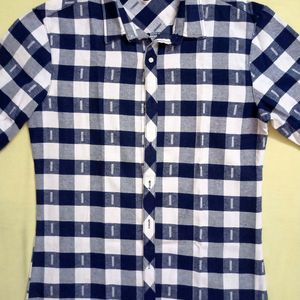 Boys Checkered Blue White Shirt