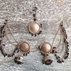 Earrings + Maang Tika [Oxidised]