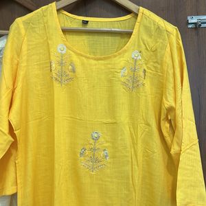 Hand Embroidery Yellow Kurta With Palazzo