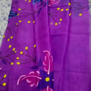 Muslin Silk Hand Painted Saree With Bp