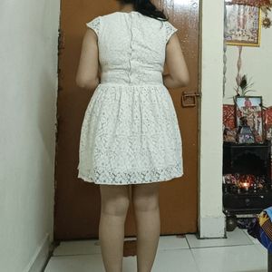 Off White Net Mini Party Dress