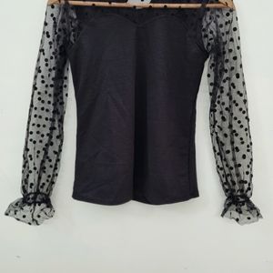 Black Women Top With Net Sleeves