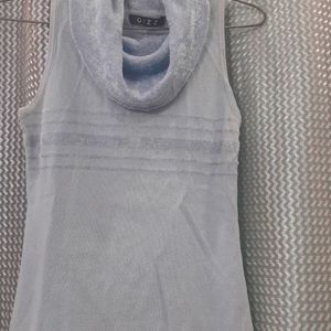 Light Blue Color Strechable Fall Neck Top